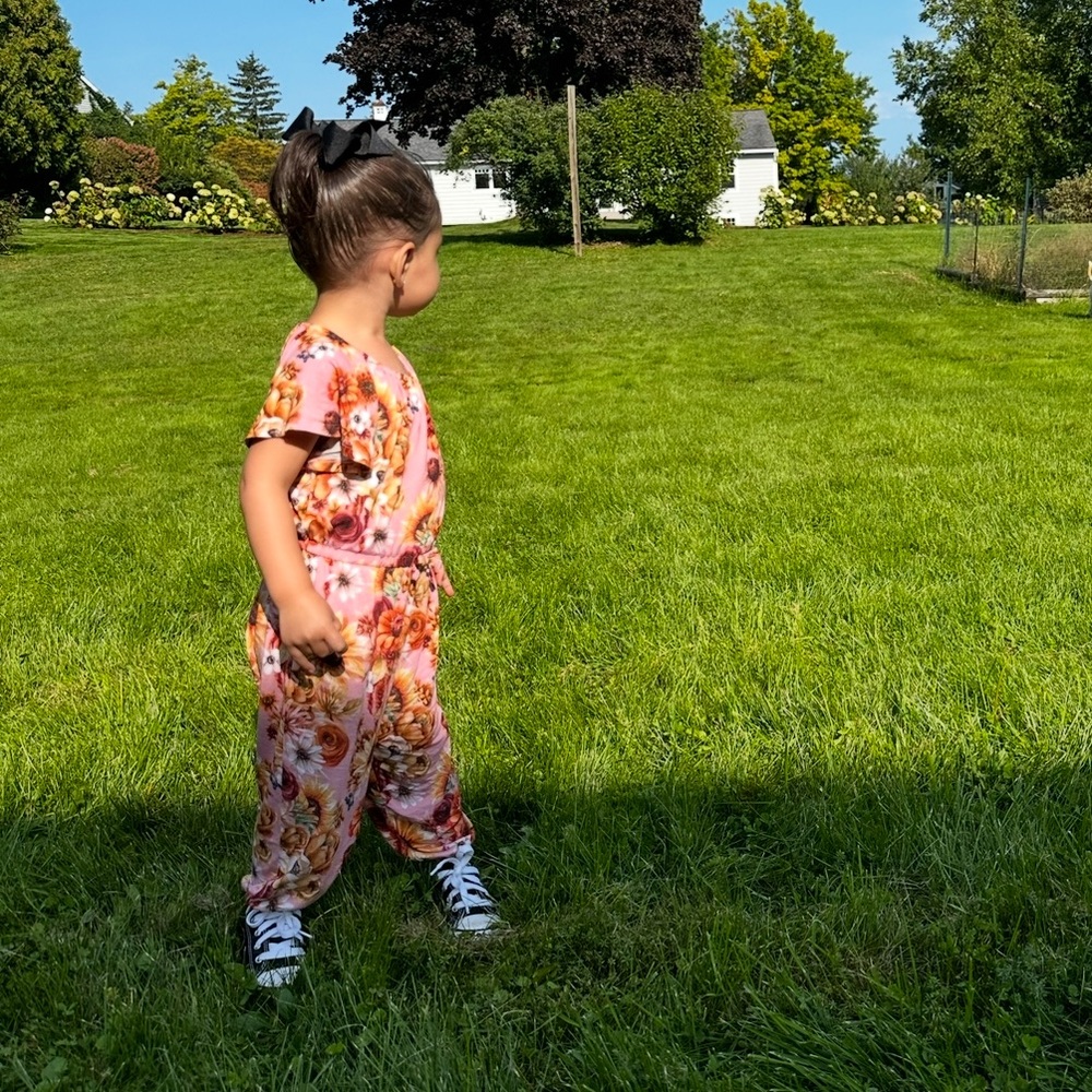 Posh Peanut Floral Kids One Piece - Pink and Brown